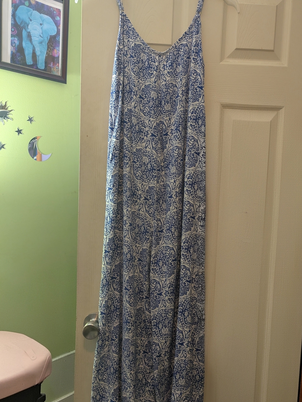 Blue & White Printed Jumpsuit with Spaghetti Straps
